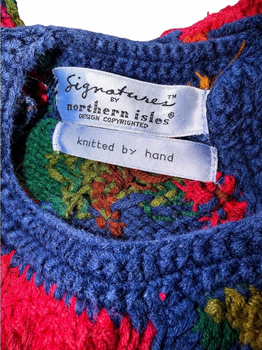 Vintage 80s Signatures by Northern Isles Hand Knit Fall Leaf Sweater Cottagecore - Picture 7 of 11